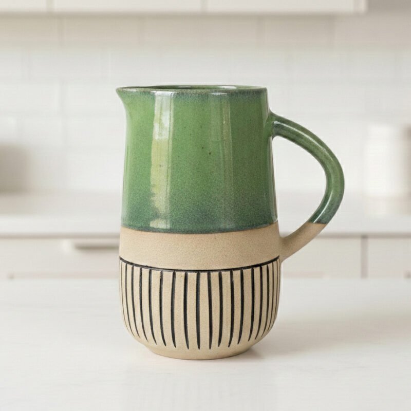 Handmade green ceramic jug with earthy finish – 1 litre serving pitcher by ArtyCera
