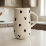 Handpainted ceramic heart jug with black heart design – 1 litre serving pitcher by ArtyCera