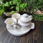 ArtyCera Ceramic Tea Set, 500 ml Teapot, 2 Cups 200 ml Each, with Serving Tray, White