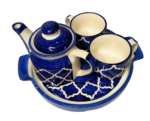 ArtyCera Moroccan Style Blue Ceramic Tea Set, Teapot with Handle and Lid, Serving Tray, and 2 Cups - Image 5