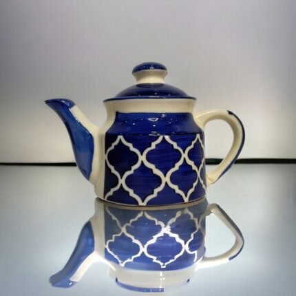 Moroccan style blue ceramic tea set for serving tea and hot beverages