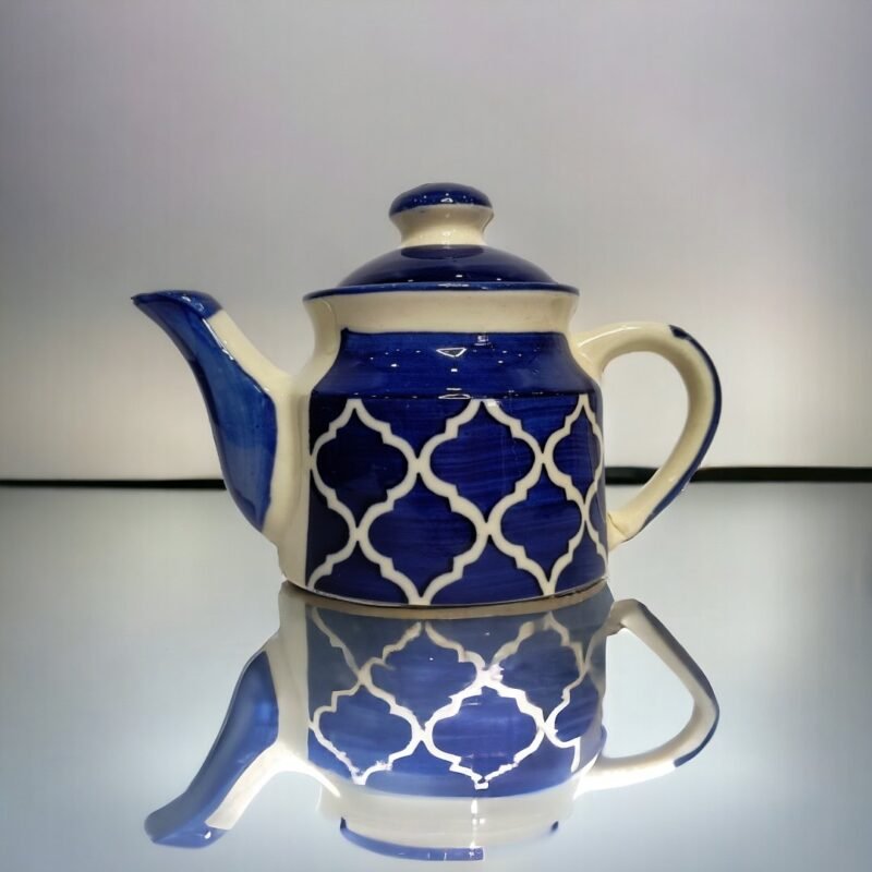 Moroccan style blue ceramic tea set for serving tea and hot beverages