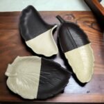ArtyCera Ceramic Leaf Shaped Serving Platters, Black and White, Set of 3, 11 inches Length, Microwave and Dishwasher Safe, Ideal for Serving Starters, Main Course and Dessert
