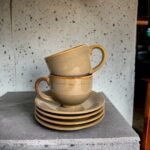 Ceramic Brown Cup and Saucer, 200 ml, Glossy Finish, Microwave and Dishwasher Safe