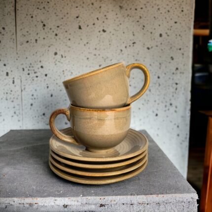 Ceramic Brown Cup and Saucer, 200 ml, Glossy Finish, Microwave and Dishwasher Safe