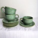 ArtyCera Ceramic Green Olive Gloss Finish Tea/Coffee Cups and Saucers, 200 ml, Dishwasher and Microwave Safe - Image 4