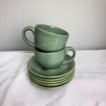 ArtyCera Ceramic Green Olive Gloss Finish Tea/Coffee Cups and Saucers, 200 ml, Dishwasher and Microwave Safe - Image 2