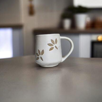 Ceramic Wildflower Coffee Mug, 300 ml, White, Microwave Safe