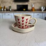 ArtyCera Ceramic Sweetheart Cup and Saucer Set, 220 ml Capacity, Ideal for Birthdays and Anniversaries