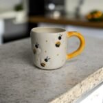 ArtyCera Handpainted Ceramic Honeybee Mug, 220 ml, White and Yellow, Ideal for Gift and Personal Use
