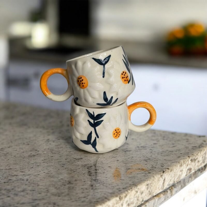 White ceramic mug with yellow sunflower design for tea and coffee
