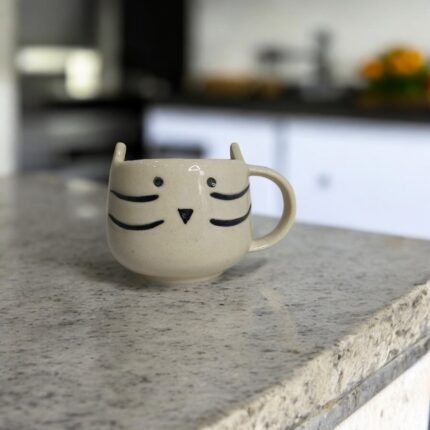 ArtyCera Handpainted White Ceramic Kitty Mug, 200 ml, Microwave Safe, Ideal for Gifting and Personal Use