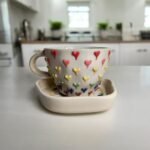 Ceramic 3D Multicolour Hearts Cup and Saucer, 220 ml Capacity, Microwave and Dishwasher Safe