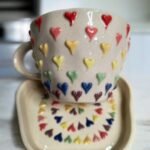 Ceramic 3D Multicolour Hearts Cup and Saucer, 220 ml Capacity, Microwave and Dishwasher Safe - Image 2