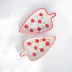 Hand-Painted Ceramic Triangle Snack Platters (Set of 2) | Floral Serving Plates | 6 inches