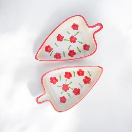 Hand-Painted Ceramic Triangle Snack Platters (Set of 2) | Floral Serving Plates | 6 inches
