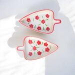 Hand-Painted Ceramic Triangle Snack Platters (Set of 2) | Floral Serving Plates | 6 inches - Image 3