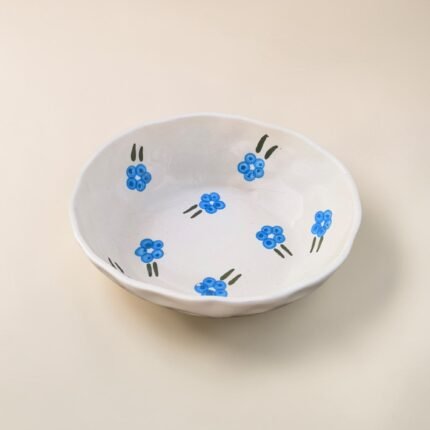 Hand-Painted Ceramic Bowl (500 ml) with Blue Floral Abstract Design | Serving & Dessert Bowl