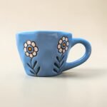 Hand-Painted Ceramic Cup & Saucer Set (200 ml) | Blue Floral Tea & Coffee Set - Image 5