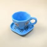 Hand-Painted Ceramic Cup & Saucer Set (200 ml) | Blue Floral Tea & Coffee Set
