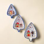 Hand-Painted Ceramic Triangle Snack Plate Set (3 Pieces) | Village Theme Nesting Dip & Serving Plates - Image 6