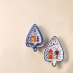 Hand-Painted Ceramic Triangle Snack Plate Set (3 Pieces) | Village Theme Nesting Dip & Serving Plates - Image 5