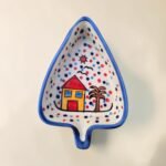 Hand-Painted Ceramic Triangle Snack Plate Set (3 Pieces) | Village Theme Nesting Dip & Serving Plates - Image 2