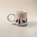 Hand-Painted Ceramic Mug with Birds & Sun Design | Minimal Aesthetic Coffee & Tea Mug