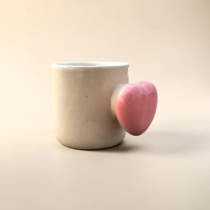 Hand-Painted Ceramic Mug (220 ml) with Heart Handle & Hidden Heart Inside | Cute Coffee & Tea Mug
