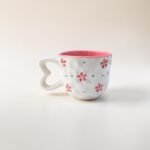 Set of 2 Handpainted Ceramic Cups – Pink & Lavender Floral Design with Heart Handle | 180 ml - Image 3