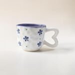 Set of 2 Handpainted Ceramic Cups – Pink & Lavender Floral Design with Heart Handle | 180 ml - Image 4