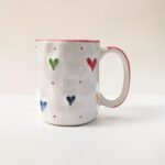 Hand-Painted Ceramic Mug (300 ml) with Colorful Heart Design | Cute Coffee & Tea Mug