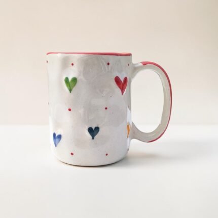 Hand-Painted Ceramic Mug (300 ml) with Colorful Heart Design | Cute Coffee & Tea Mug
