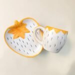 Hand-Painted Ceramic Mug & Strawberry-Shaped Saucer Set (200 ml) | Yellow & White Cute Tea & Coffee Set - Image 4