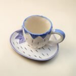 Hand-Painted Ceramic Mug & Strawberry-Shaped Saucer Set (200 ml) | Blue & White Cute Tea & Coffee Set - Image 5