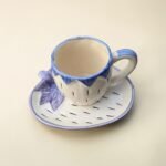 Hand-Painted Ceramic Mug & Strawberry-Shaped Saucer Set (200 ml) | Blue & White Cute Tea & Coffee Set - Image 4