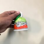 Hand-Painted Ceramic Hanging Bells (Set of 2) | Floral Green & Orange Decorative Bells - Image 5