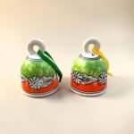 Hand-Painted Ceramic Hanging Bells (Set of 2) | Floral Green & Orange Decorative Bells - Image 4