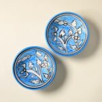 Hand-Painted Blue Ceramic Dip Bowls (Set of 2) | Floral Chutney and Dip Serving Bowls - Image 2