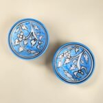 Hand-Painted Blue Ceramic Dip Bowls (Set of 2) | Floral Chutney and Dip Serving Bowls
