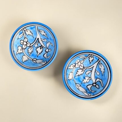 Hand-Painted Blue Ceramic Dip Bowls (Set of 2) | Floral Chutney and Dip Serving Bowls