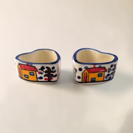 Hand-Painted Ceramic Dip Bowls Set of 2 | Colorful House Design Dip & Chutney Bowls