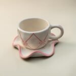 Hand-Painted Ceramic Cup & Saucer Set (200 ml) – White & Pink Bow Design | Tea & Coffee Set