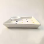 Hand-Painted Ceramic Snack Tray with Dip Bowl | White Serving Plate with Blue & Yellow Polka Dots - Image 3