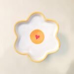 Hand-Painted Ceramic Snack Plate | Flower Shape Snack Plate with Heart Detail | 6 inches