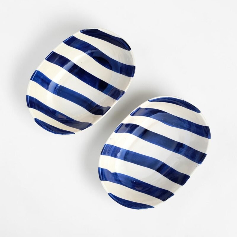 Dark blue striped ceramic bowl for everyday serving