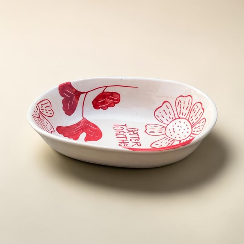Red floral ceramic serving bowl for snacks, desserts and fruits
