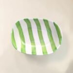 Hand-Painted Ceramic Serving Bowl – Green Striped | Minimal Snack & Dessert Bowl