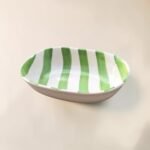 Hand-Painted Ceramic Serving Bowl – Green Striped | Minimal Snack & Dessert Bowl - Image 5