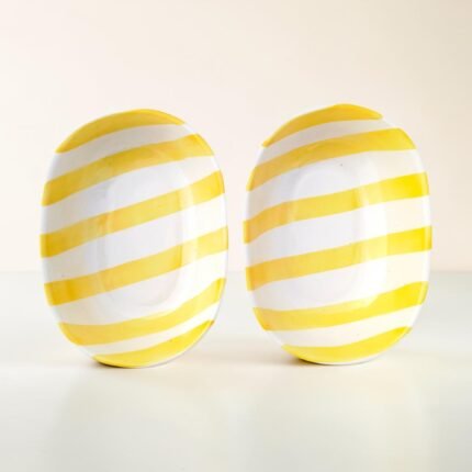 Yellow striped ceramic bowl for everyday table serving